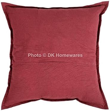 Ethnic Decorative Accent Throw Pillow Covers 16 Inch Cotton Mirrored Embroidered Boho Square Sofa Cushion Covers (Size - 40x40 cm ; Color: Maroon) - Set of 4 Pcs (Cover Only)