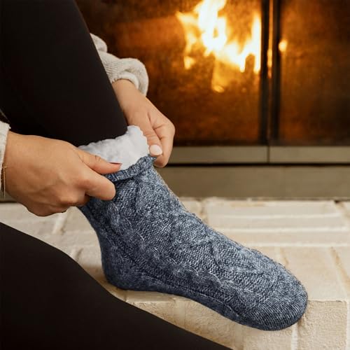 Image of Slipper Socks for Women with Grippers Non Slip, Sherpa Lined Slipper Socks