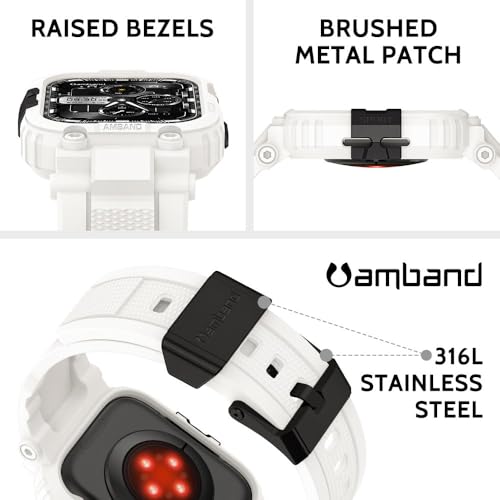 Image of amBand Bands Compatible with Apple Watch 9 /8 /7 /SE (3 /2 /1) /6 /5 /4 41mm /40mm Case Men, M1 Sport Series Rugged Case with TPU Strap Military Protective Tough Cover Bumper for iWatch 41 /40 mm 38mm - White