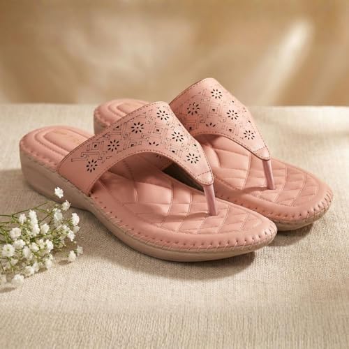 Image of TRASE Orthopedic Footwear for Women | Flat Ortho Slippers for Women Stylish | Soft Sole Ladies Chappal Fancy Comfortable Casual Footwear with Laser Cut Design