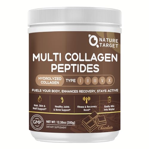 NATURE TARGET Chocolate Multi Collagen Peptides &ndash; Collagen Powder for Women with Vitamin C & D3,...