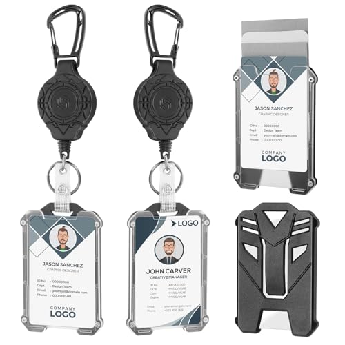 2 Pack Heavy Duty Retractable Badge Reel with ID Card Holder Black