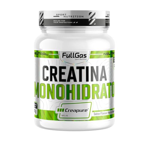 FullGas Creatina 100% Creapure® Sin Sabor 500g | Monohidrato de creatina | Vegana, Sin Gluten y Sin Aditivos | Libre de contaminantes y Máxima Pureza | Non-OGM | Incluye Dosificador