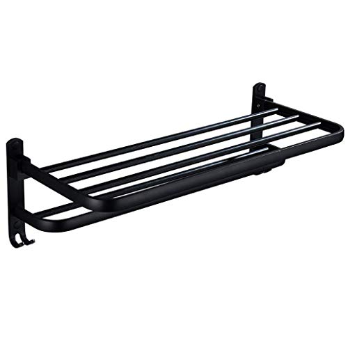 Rail de serviette mural pliable en aluminium noir pour organisation salle de bain