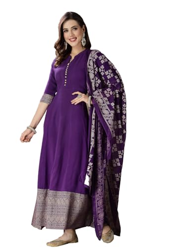 Image of Stylum Women's Printed Rayon Anarkali Kurta with Dupatta