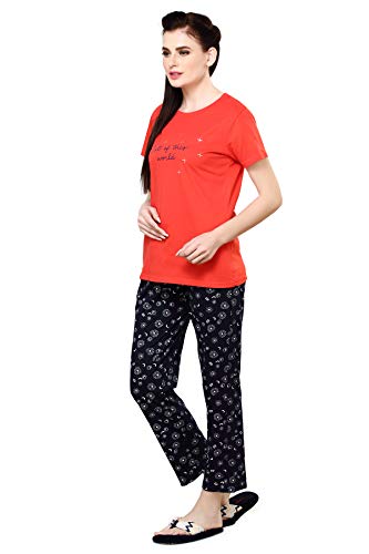 Image of Evolove Women's Cotton Round Neck Short SleevesNight Suit Set /Top Pyjama Set Super Soft Comfortable (Nightsuit-Round-HS-4)