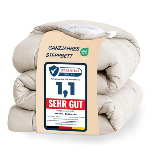 WAVVE Piumino Letto Piazza e Mezza Quattro 4 Stagioni - Piumone Autunnale Invernale 200 x 200 cm - Coperta Trapunta 200x200 di Microfibra Sintetico, Beige