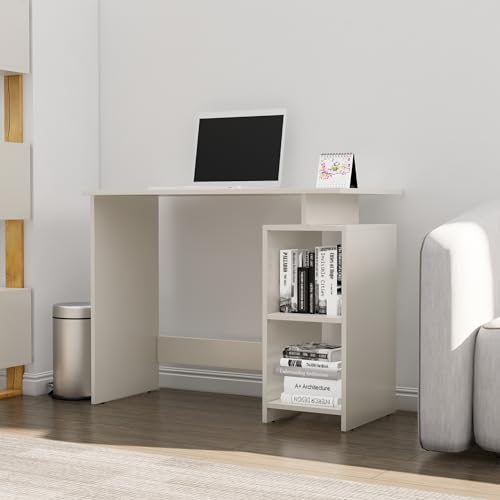 Image of Bniture Wooden Study Table for Home | Engineered Wood Laptop Study Table with Book Shelf | Multi Purpose Office Desk for Laptop, Computer, Writing & Study | Workstation for Home & Office, Frosty White