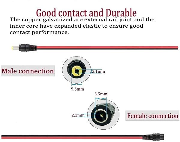Image of DC Power Pigtail Cable 12V 5A Male & Female Cable Connector for CCTV Home Security Surveillance Camera DC Extension Cord Power Tail (2.1mm x 5.5mm) (20)