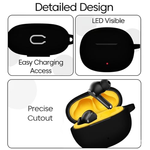 Image of LIRAMARK Silicone Cover Case with Carabiner Compatible with Realme TechLife Buds T110 (Black)