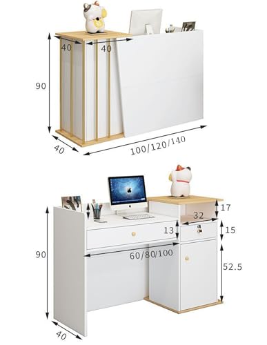 Cact Moderne Rezeptionstheke – Holz-Rezeption für kleine Geschäfte, Bar, Salon, Bekleidungsgeschäft, Einzelhandelsbereich mit abschließbarer Schublade (Marmor, 100 x 40 x 90 cm)