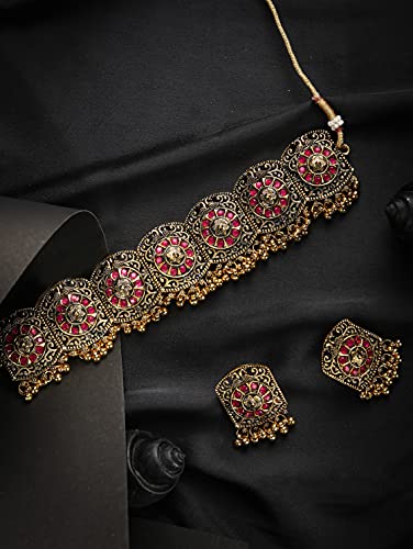 Ruby Stones Studded Plated Choker Set, Festive Glamour