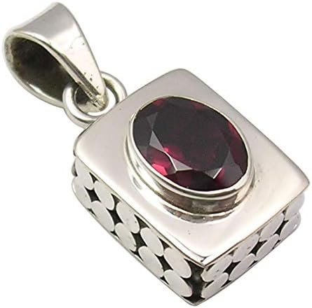 925 Solid Silver Collectible Gemstone Jewelry Garnet Pendant 1"