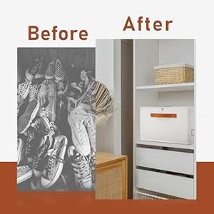 Shoe Organizer for Closet Fabric Shoe Storage Bins with Clear Cover Adjustable Dividers for Shoe Storage Shoe Cube Organizer Fits up to 16 Pairs Beige 2 Pack