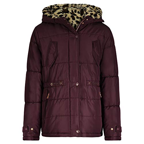 Jessica Simpson Girls  Heavyweight Jacket with Cozy Hood Trim, Burgundy Leopard, 14 16