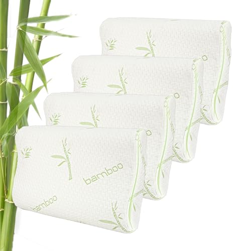 Image of AYKA Bamboo Cervical Memory Foam Pillow for Neck & Shoulder Pain Relief | Orthopedic Contour Pillow for Sleeping & Spinal Alignment | Ergonomic Support | 2-Year Warranty (Set of 4)