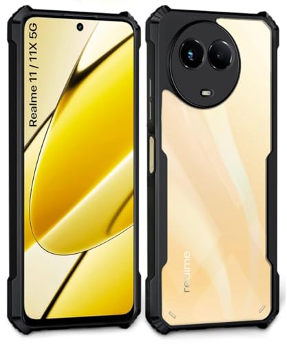 Image of WOW IMAGINE TPU+PC Shock Proof Clear Protective Back Case for Realme Narzo 60X 5G, Realme 11 5G, Realme 11X - 360 Degree Camera Protection, Transparent Hybrid Mobile Cover - Black