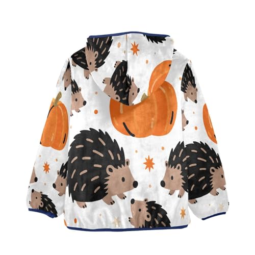 Hedgehogs and Pumpkins on White Toddler Fleece Jacket Girl Boys Hooded Fleece Jacket Coat Warm Outwear Zip-up 3-10T2