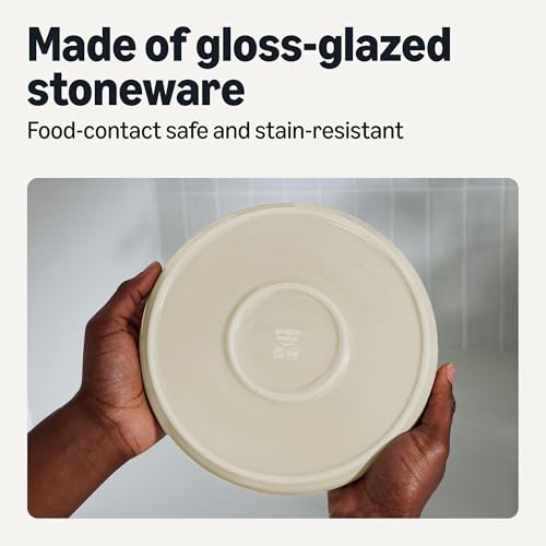 Image of Amazon Basics Glazed Stoneware Salad Plates, Ceramic 4-Piece Set, Microwave, Dishwasher and Freezer-Safe, Stain-Resistant, 8.3 in., Ivory