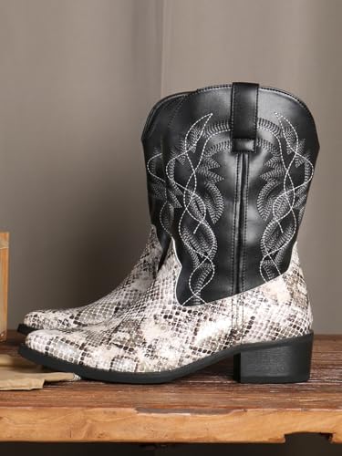 Python Manning Men's Boots Cowboy for Men Classic Pointed Toe Western Pull Up Snakeskin Embroidered Mid-Calf Boots3