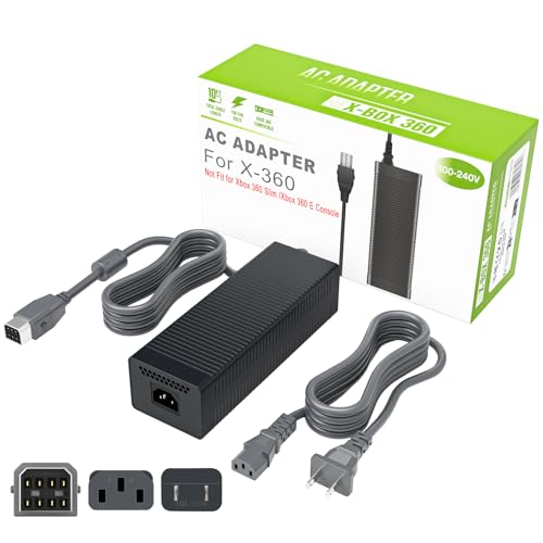 Image of AC Adapter for Xbox 360 Console,203W Power Supply Brick with Cord,Replacement Power Brick for Xbox 360 Fat Console(Not Fit for Xbox360 Slim /Xbox360 E Console)