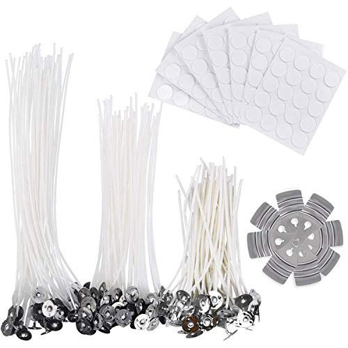 Kit de Fabrication de Bougies - 150 Pièces Mèches Pré Ciré, Mèches Bougies Ciré Coton, avec 150 Dots Mèche Autocollants et 4 Pièce Acier Inoxydable Support de Mèche, pour la Fabrication de Bougie