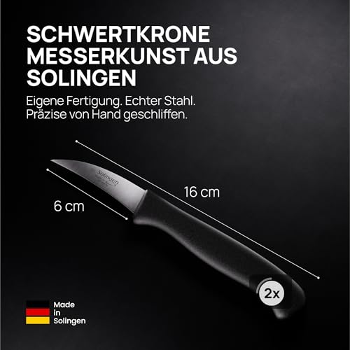 Foto von Schwertkrone® Schälmesser gebogen 2er Set [MADE IN SOLINGEN - GERMANY] - Gemüsemesser Obstmesser - Küchenmesser klein scharf - Schneidemesser Kartoffelschälmesser - Allzweckmesser (2x 2,5