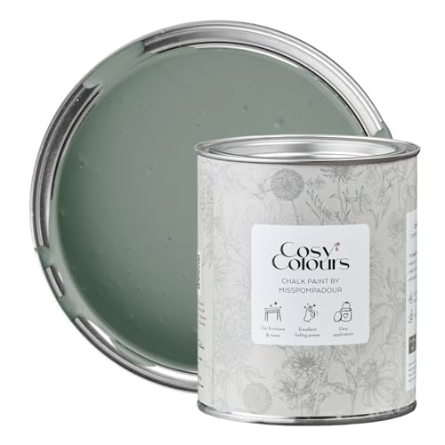 MissPompadour Kreidefarbe für Möbel grün 750ml Garden Green - Holzfarbe Holzlack matt innen - Möbellack Möbelfarbe ohne Schleifen - Kreidefarbe für Holz - CosyColours
