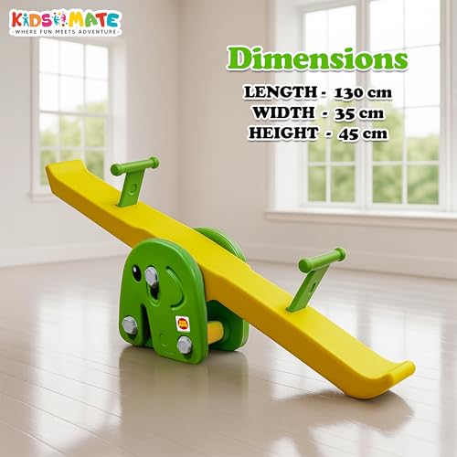 Image of Kidsmate Seesaw for Kids‑ Elephant‑Theme Sea Saw Toy for Kids | Indoor & Outdoor Teeter Totter for Kids | Durable Wide‑Base See Saw /Baby Rocker for Ages 2‑5 Years - Yellow & Green