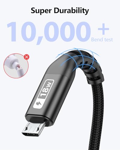 Image of SUNGUY 6 inch Short Micro USB Cable 3Pack, 0.5FT USB to Micro USB Cable Nylon Braided Fast Charging USB 2.0 Data Transfer Cord for Samsung Galaxy S7 Edge S6, Power Bank, Android Phone, PS4, Black