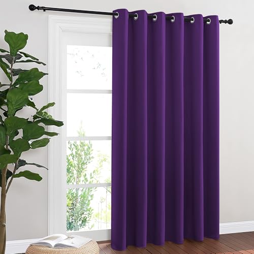 NICETOWN Blackout Sliding Door Curtains 84 Inch Length, Extra Wide Room Divider Grommet Energy Saving Thermal Insulated Curtain for Patio Door Window(W80 x L84, 1 Panel, Royal Purple)