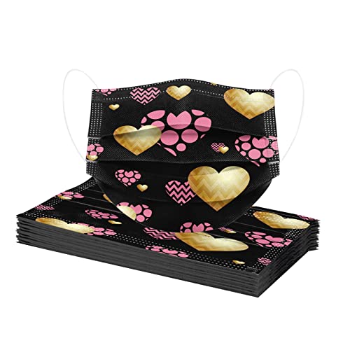 10 Pièces Adulte La Saint-Valentin Jetable Protection Faciale 3 Couches Faciale Visage Tissu Amour Impression Non-tissé Bandeaux Femme Confortable Anti-Poussière Respirable écharpe (C04) Cover