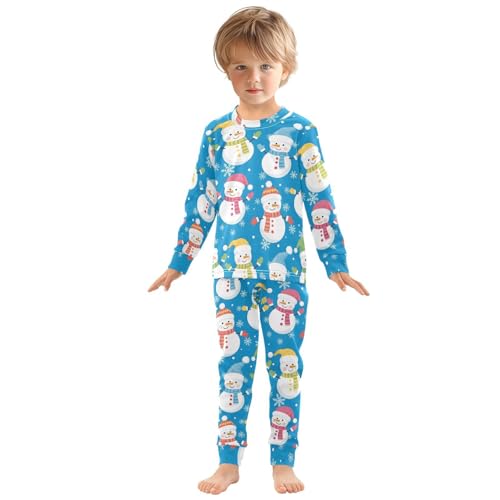 Pajama Sets Long Sleeve Snowmen Pattern on Blue Soft Comfy Sleepwear 2 Piece PJS 3-8T2