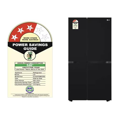 Image of LG 650L Side by Side Refrigerator, Wi-Fi Convertible, DoorCooling+, Smart Inverter Compressor, Black Mirror Finish, 3 Star (GLB257DBM3, 2025 Model)