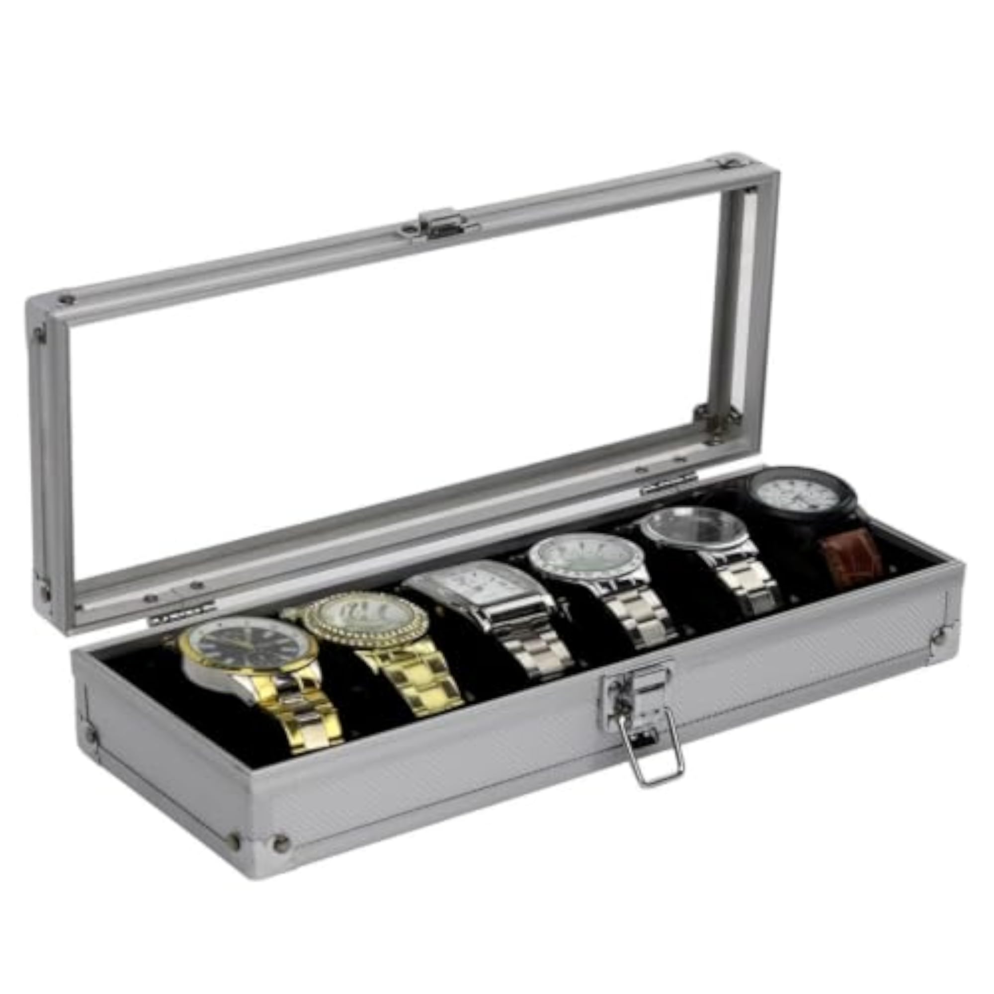 6 Slot Watch Case Box Organizer with Transparent Glass Lid