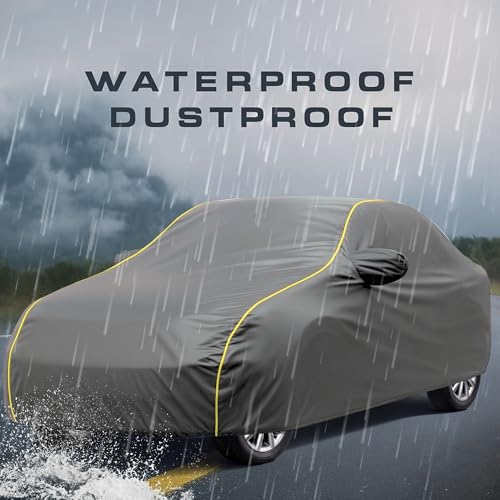 Image of 100% Waterproof Car Cover for WagnoR UV Protection, Dustproof, Windproof | Custom Fit with Mirror Pockets, Belt & Buckle | All Weather Outdoor Body Cover (Grey, WagnoR)