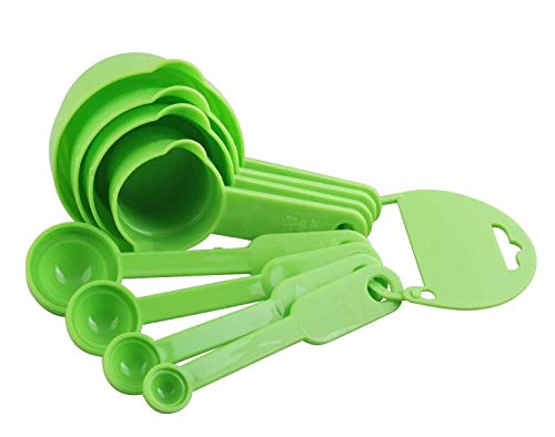 E-COSMOS® Measuring Spoon and Cup Set, 8-Pieces (Plastic, Green, Pack of 1), Mix Size (EC-Spoon-Green)