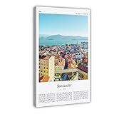 Santander - Póster de fotos reales de Santander para regalo, diseño de ciudades minimalistas de España, lienzo decorativo, marco de 30,5 x 45,7 cm