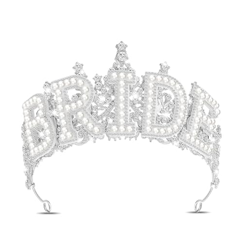 Cunno Bride Crown for Wedding Bridal Shower Bachelorette Party Silver & Rose Gold Women Bridal Tiara Headband with Rhinestone(Silver)