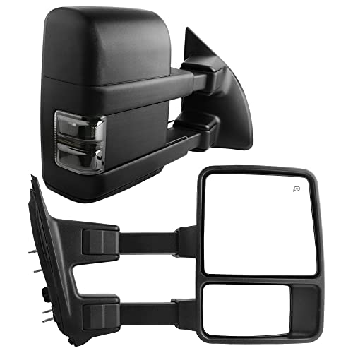 YITAMOTOR Towing Mirrors Compatible with 2008-2016 Ford F250 F350 F450 F550 Super Duty Power Adjustable Heated Turn Signal Manual Telescoping Folding Pair Set