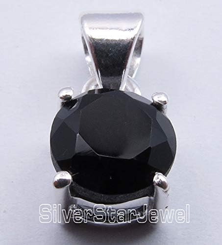 925 Solid Silver Natural Black Onyx Prong Setting Pendant 0.6" Bijoux Hanukkah Hot Deals