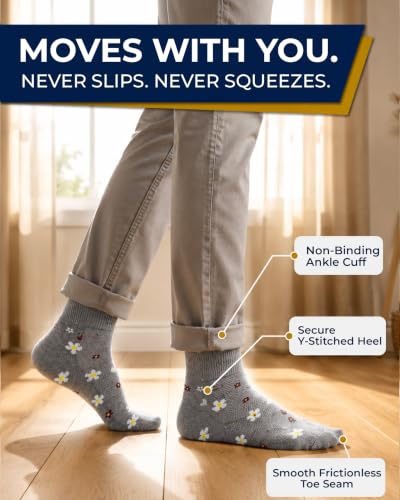 Image of Pembrook Ankle Diabetic Socks for Women & Men | 6 Pairs | Wide Non Binding Socks Quarter Length | Edema Neuropathy Socks