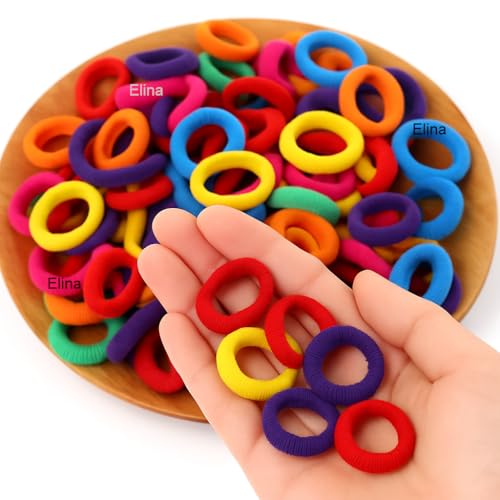 Image of Elina 100 Pcs Baby Hair Ties for Girls and Kids Soft Premium Cotton Mini Elastic Rubber Bands Stretchable Non-Slip Small Ponytail Holder Tiny (Dark Color) (Pack of 100)