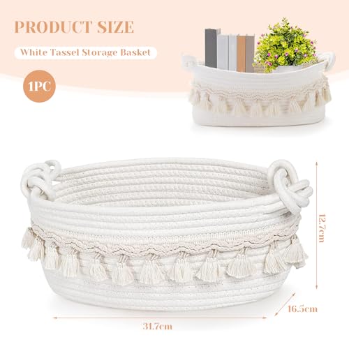 CharmBurst Geschenkkorb Leer Klein, Geflochtener Korb Aus Baumwollseil, Weißer Aufbewahrungskorb, Wattestonseil Deko Korb Für Geschenke, Geschenk Korb Rund