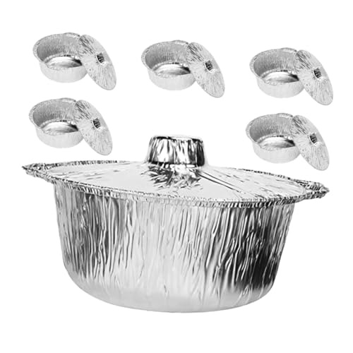 UPKOCH 6 Piezas Pots de Aluminio Desechables con Tapa para Cocinar y Asar Recipientes de Aluminio para Hornear y Calentar Eficientes y Resistentes al para Cocinas y al Aire