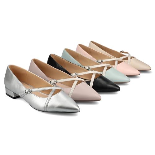 Journee Collection Womens Camby Dress Flat Crisscross Strap Pointed Toe Slip On Cushioned Block Heel Spring Summer Shoe 6