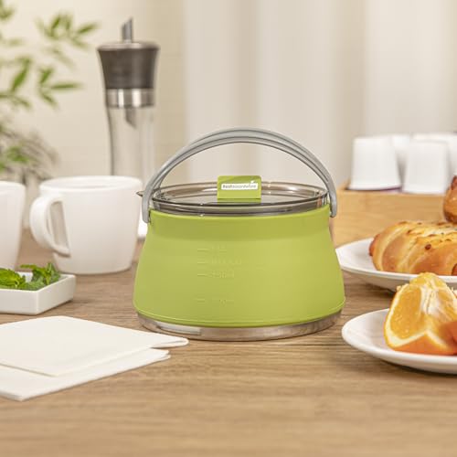 Image of Hi Tek 1 Liter Collapsible Camping Kettle, 1 Portable Cook Pot - With Perforated Lid, Stainless Steel Bottom, Silicone Camping Coffee Pot, With High Heat Nylon Handles, For Travel - Restaurantware