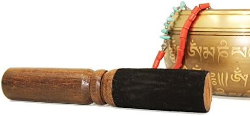 Tibetan Singing Bowl Suede Striker, Easy Grip Hard Wooden Mallet (Large - 7", Black)