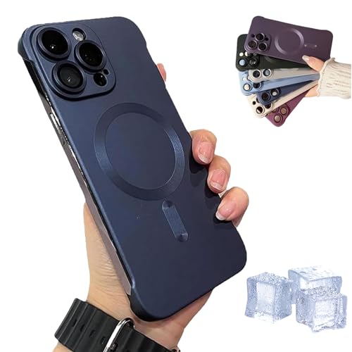 Hohny Frameless Magnetic Adsorption Bare Phone Sensation Case, Metallic Paint Frameless Magnetic Phone Case For iPhone 15 14 13 12 Pro MAX Plus (For iPhone15Promax,Dark Blue)