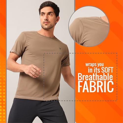 Image of TECHNOSPORT Men's Slim Fit Polyester Activewear Sports T-Shirt with Moisture-Wicking Comfort for Workout, Running & Gym